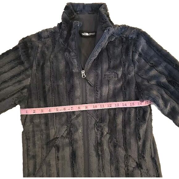 The North Face Faux Fur Bomber Jacket Women's Small Vertical Stripe Dark Grey - Picture 4 of 13